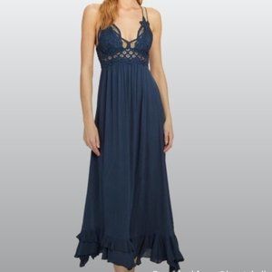 Free People One Adella Maxi Slip Dress, Blue, Size L